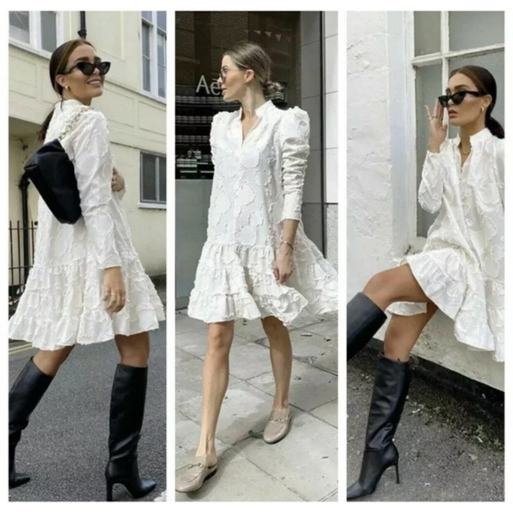 NWT H&M White Jacquard dress Size L